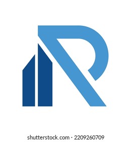 Logo de construcción con el concepto del logotipo de la letra R. Leyenda del logotipo inmobiliario R