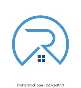 Logo de construcción con el concepto del logotipo de la letra R. Leyenda del logotipo inmobiliario R