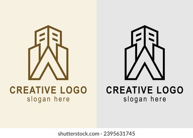 logotipo de construcción. logotipo de letra W con edificio. adecuado para el logotipo del apartamento, inmueble, hotel, edificio, etc., diseño sencillo de logotipo editable.