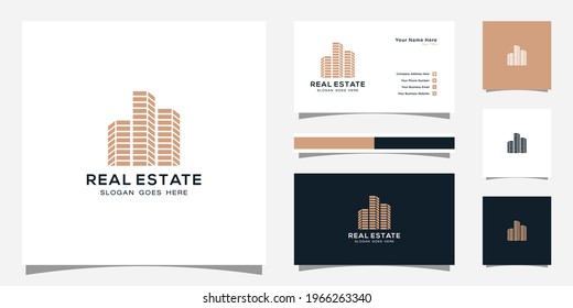 Building logo with line art style. city building abstract for logo design inspiration and business card design