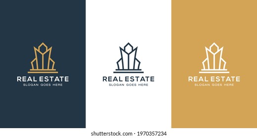 Building logo with line art style. city building abstract for logo design inspiration and business card design