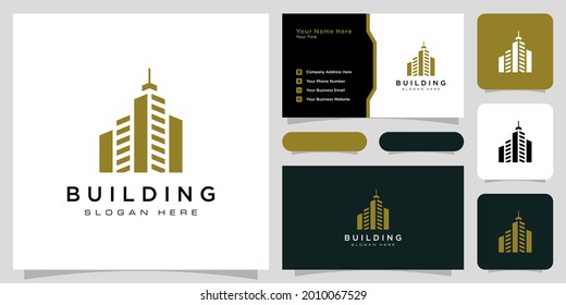 Building logo with line art style. city building abstract for logo design inspiration and business card design