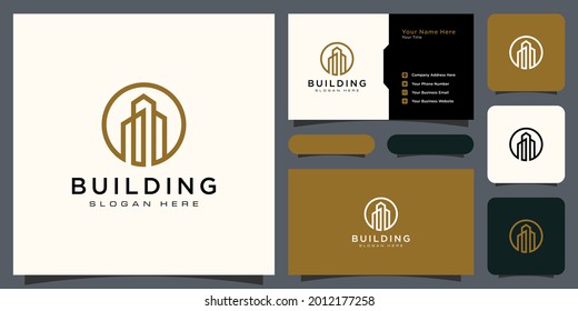 Building logo with line art style. city building abstract for logo design inspiration and business card design