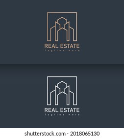 Building logo with line art style. city building abstract for logo design