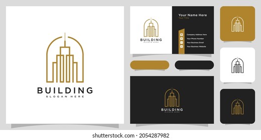 Building logo with line art style. city building abstract for logo design inspiration and business card design