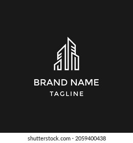 Building logo with line art style. city building abstract for logo design inspiration
