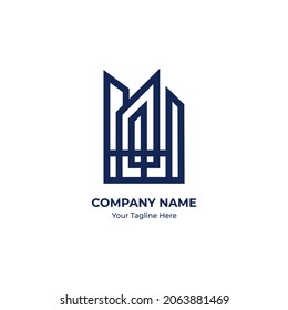 Building logo with line art style. Building or Real Estate company profesional premium logo design Vector.