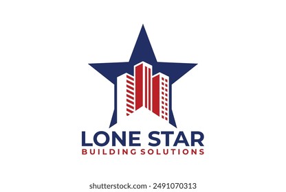 Baulogo mit Lone Star Texas. Stadtgebäude abstrakt für Logo-Design-Inspiration	