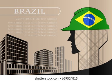 Building logo made from the flag of brazil ,construction working industry concept. Vector illustration