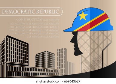 Building logo made from the flag of Democratic Republic ,construction working industry concept. Vector illustration