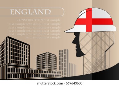Building logo made from the flag of England ,construction working industry concept. Vector illustration
