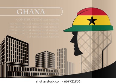 Building logo made from the flag of Ghana ,construction working industry concept. Vector illustration