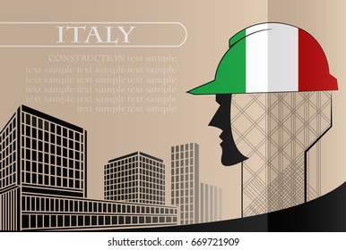 Building logo made from the flag of Italy ,construction working industry concept. Vector illustration