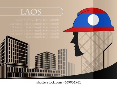 Building logo made from the flag of Laos ,construction working industry concept. Vector illustration