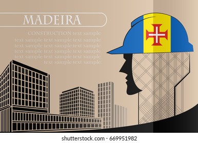 Building logo made from the flag of Madeira ,construction working industry concept. Vector illustration