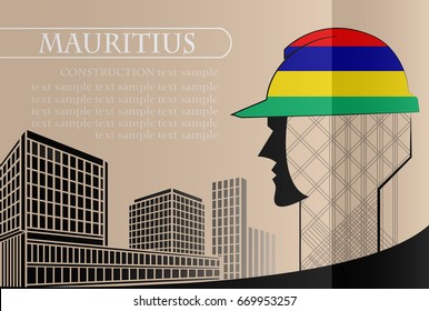 Building logo made from the flag of Mauritius ,construction working industry concept. Vector illustration