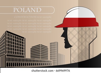 Building logo made from the flag of Poland, construction working industry concept. Vector illustration