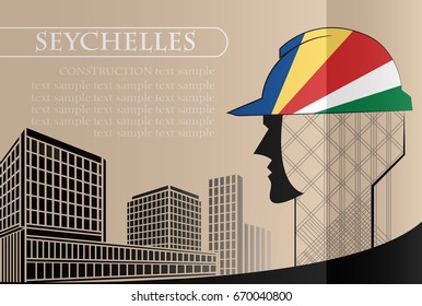 Building logo made from the flag of Seychelles ,construction working industry concept. Vector illustration