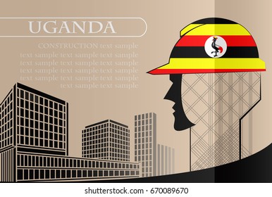 Building logo made from the flag of Uganda ,construction working industry concept. Vector illustration
