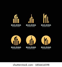 Building logo, minimalist real estate logo, luxury building logo design template Premium Vector