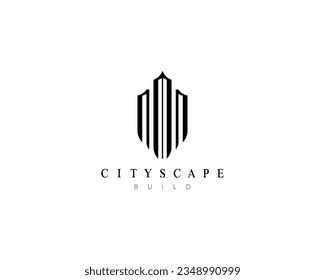 Building logo. Modern cityscape, skyscraper, architecture, construction and city skyline vector symbol.