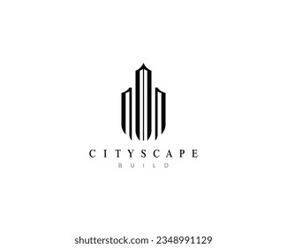 Building logo. Modern cityscape, skyscraper, architecture, construction and city skyline vector symbol.