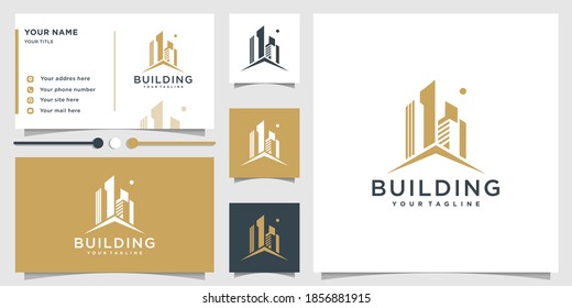 Logotipo de construcción con concepto único y moderno y diseño de tarjetas de visita Premium Vector