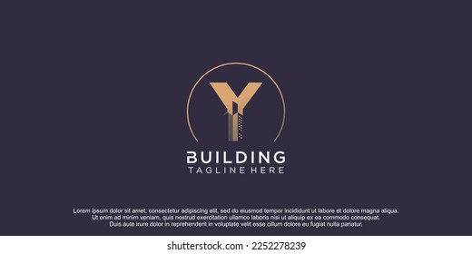 Building logo with monogram letter Y concept premium vector