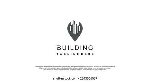 Logo de construcción con icono de diseño de pin ilustración vectorial