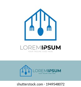 Building logo with restaurant design template, home , spoon and fork icon