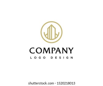 Building logo. Simple line art logo vector. Flat style design.
