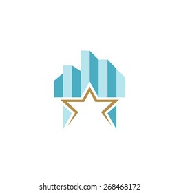 Building logo with skyscrapers and star as a base.