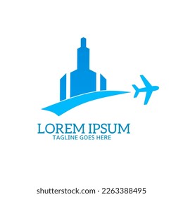 building logo template with airplane for travel logo