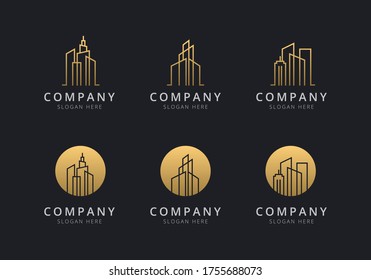 Building logo template with golden style color for the company