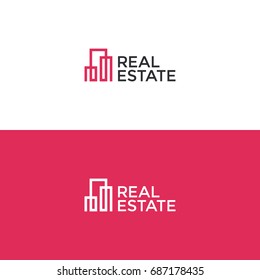 Building logo template in linear style for real estate agency, construction company, hotels