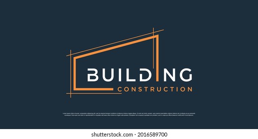 Plantilla de logotipo de construcción con concepto de arte de línea minimalista Vector Premium