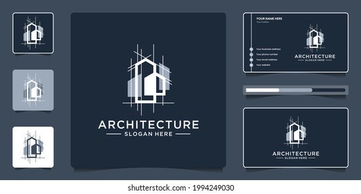 Building logo with unique line art style and business card