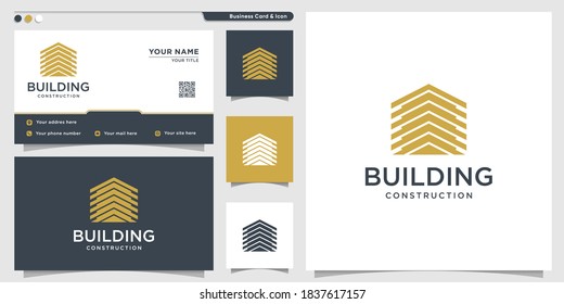 Building logo with unique style for company and business card design template, Premium Vector