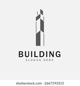 Gebäude Logo Vektor. Illustration der Wohnung. Wolkenkratzer-Symbol. Futuristisches architektonisches Design Logo.