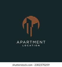 Building logo vector design illustration with modern pin concept