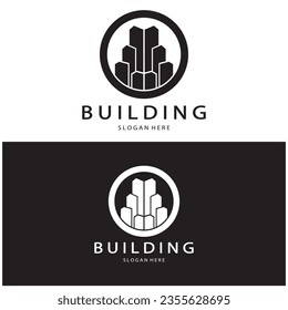 Diseño de ilustración vectorial del logotipo de construcción, plantilla de logotipo inmobiliario, icono de símbolo del logotipo