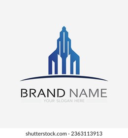 Diseño de ilustración vectorial del logotipo de construcción, plantilla de logotipo inmobiliario, icono de símbolo del logotipo