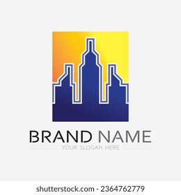 Diseño de ilustración vectorial del logotipo de construcción, plantilla de logotipo inmobiliario, icono de símbolo del logotipo