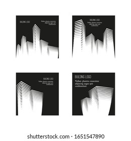   Building logos set. Vector concept. Urban environment with a variety of buildings and structures. Architectural solution.  Night scene. Isolated on the background and easy to use for logo, brand, 