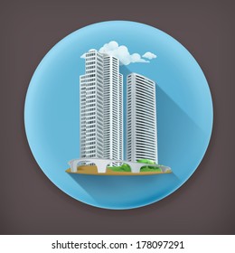 Building, long shadow vector icon