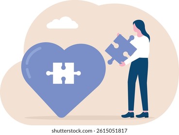 Building love relationship, Puzzle of Romantic Jigsaw heart, Valentine Day, Social Media concept

