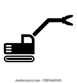 Building machine demolish wrecking cut knife crane truck icon black color vector illustration image flat style