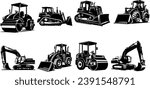 Building Machine Silhouette, Bulldozer Vector Silhouette