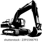 Building Machine Silhouette, Bulldozer Vector Silhouette