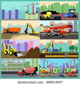 Building machinery infographics set, vector illustration.